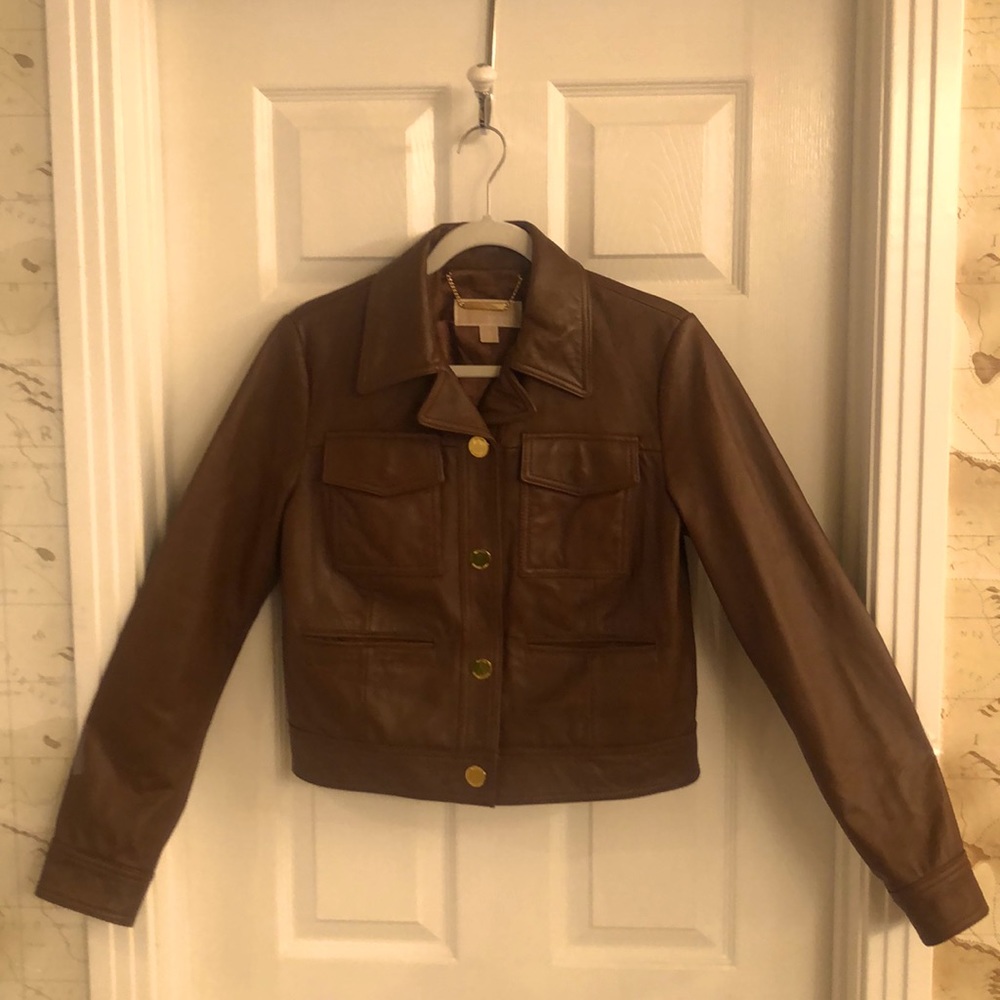 Chocolate Brown Leather Jacket by Michael Kors!
